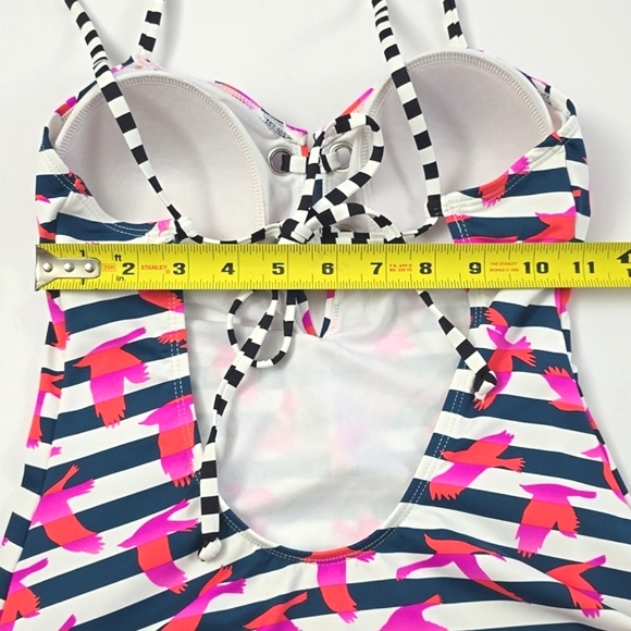 Design Lab Women's One Piece Swimsuit Stripes Bird Print Navy Pink Purple Size M - Picture 13 of 16
